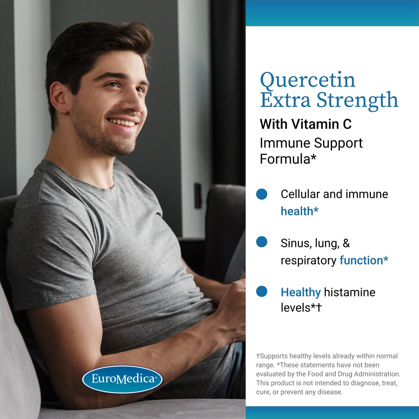 EuroMedica Quercetin Plus Vitamin C - Immune Support & Respiratory Health | 60 Capsules