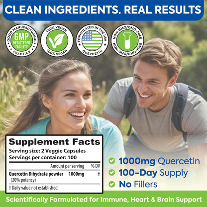 1000mg Quercetin – 200 Capsules | Immune Support, Sinus Relief and Cardiovascular Health