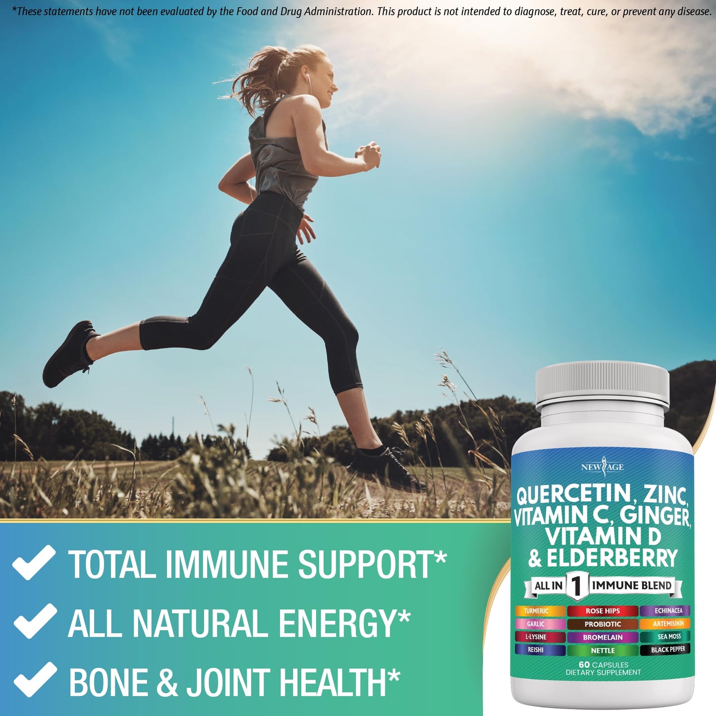 Quercetin Zinc Vitamin C Vitamin D Bromelain Elderberry – Nettle Immunity 120 Count