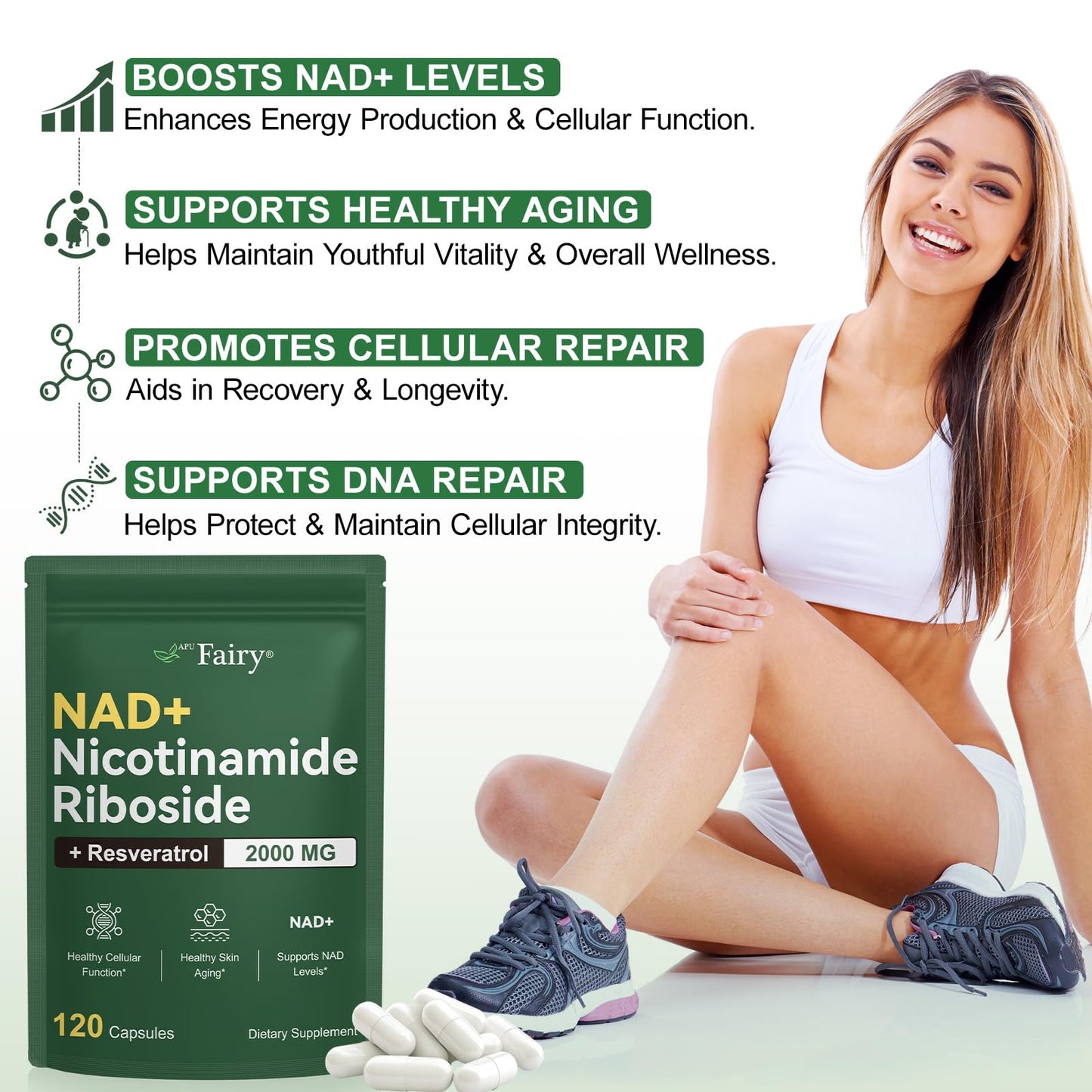 APU.Fairy NAD Supplement | Liposomal NAD with Nicotinamide Riboside & Resveratrol - 120 Capsules