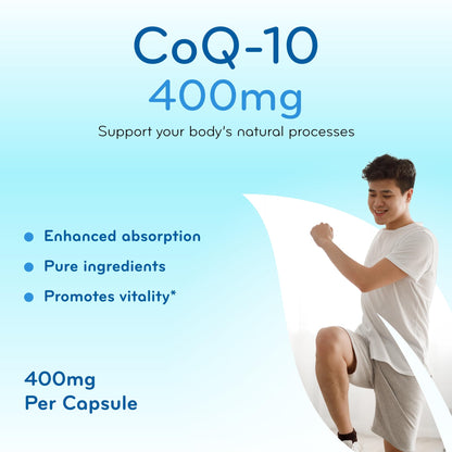 Quick Absorption CoQ10 400mg Capsules – Ubiquinone 400mg for Heart Health & Aging Support | Made in a cGMP US Lab