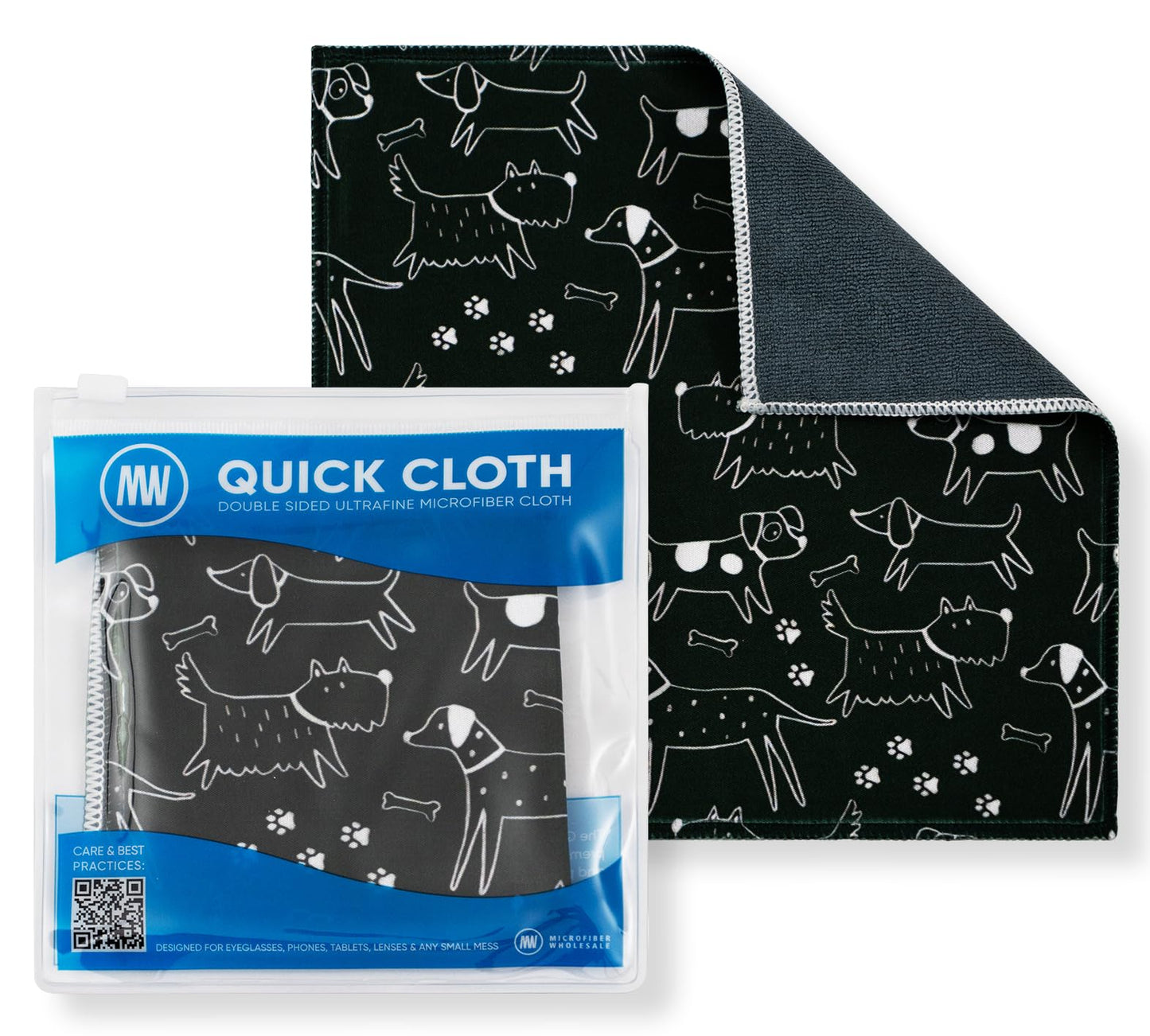 Quick Cloth Microfiber Glasses Cleaning Cloths - 8x8, Dogs | 1 Pack with Case