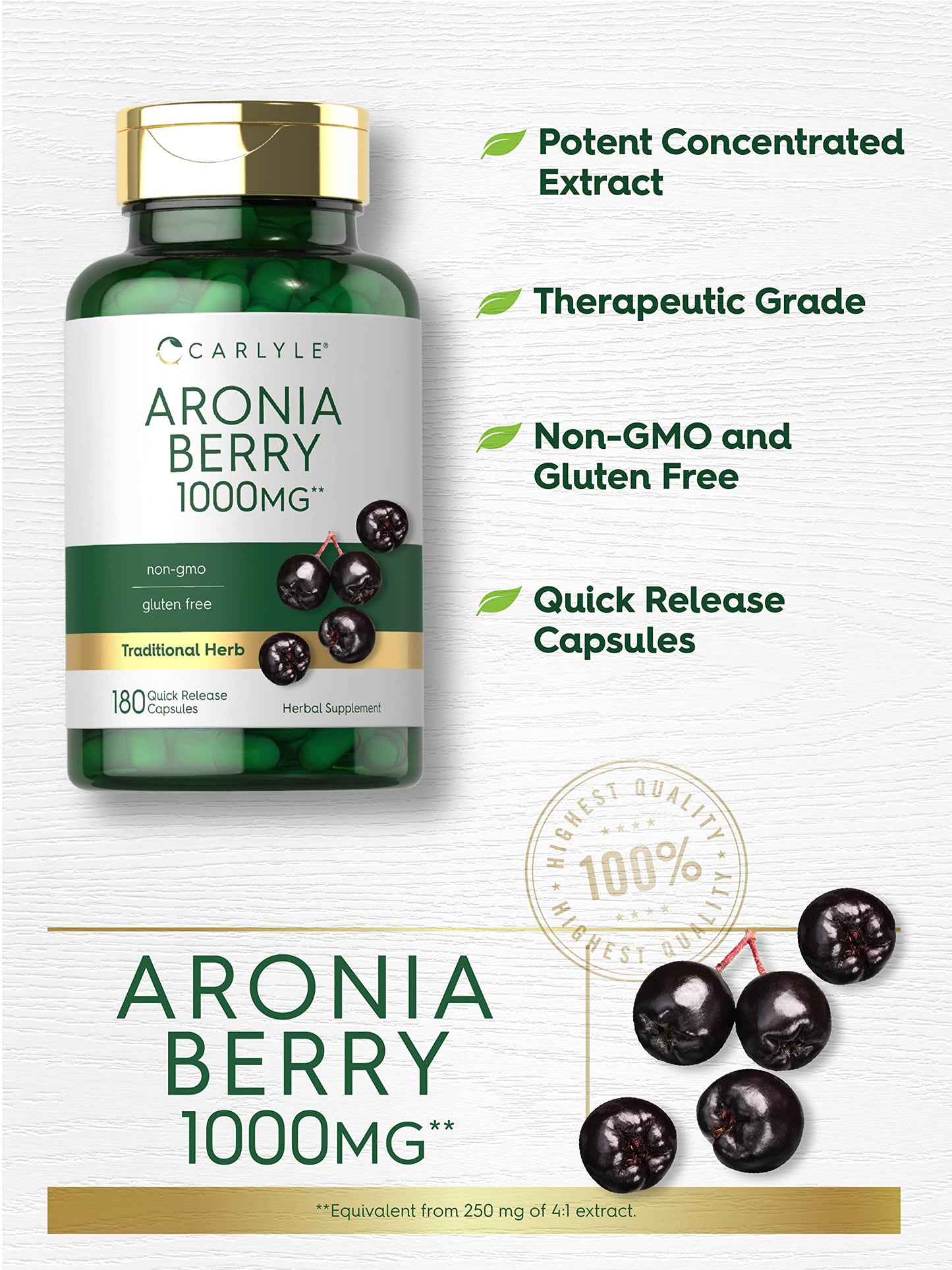 Carlyle Aronia Berry Capsules 1000mg - 180 Count | Non-GMO, Gluten Free