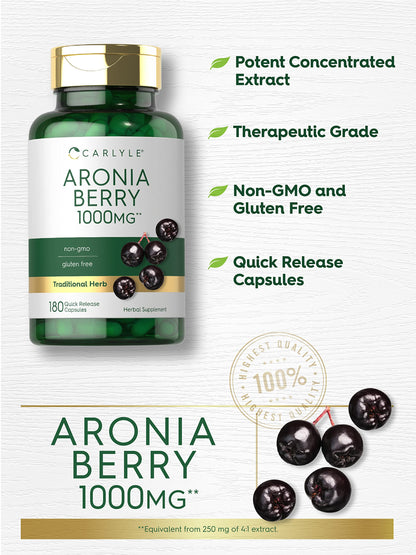 Carlyle Aronia Berry Capsules 1000mg - 180 Count | Non-GMO, Gluten Free