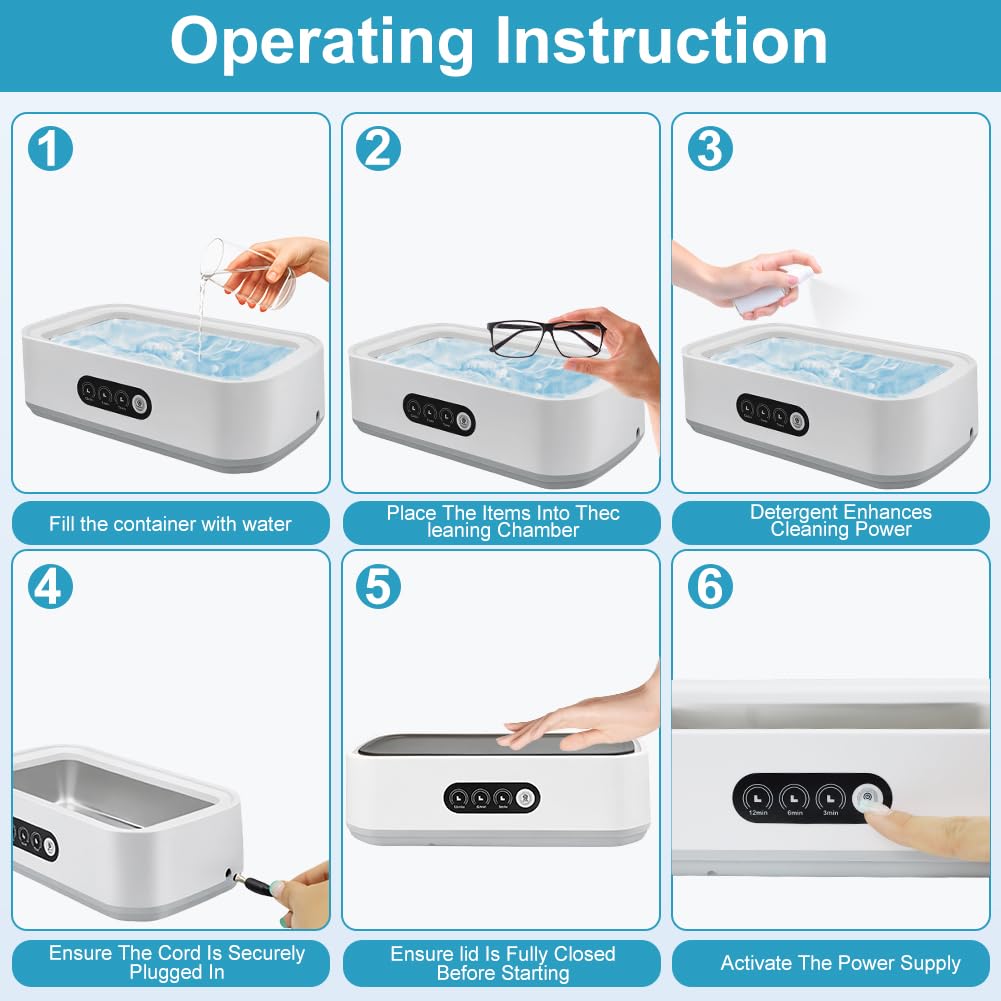 Ultrasonic Cleaner 50KHz, 650ml - Stainless Steel for Dentures, Glasses, Jewelry