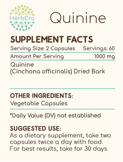 HerbEra Quinine 120 Capsules – 1000 mg Wildcrafted Cinchona Bark