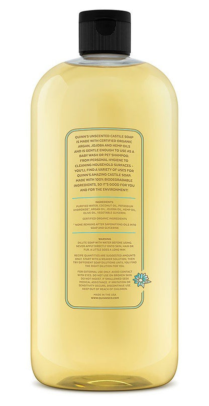 Quinn's Pure Castile Organic Liquid Soap, Unscented – 32 oz