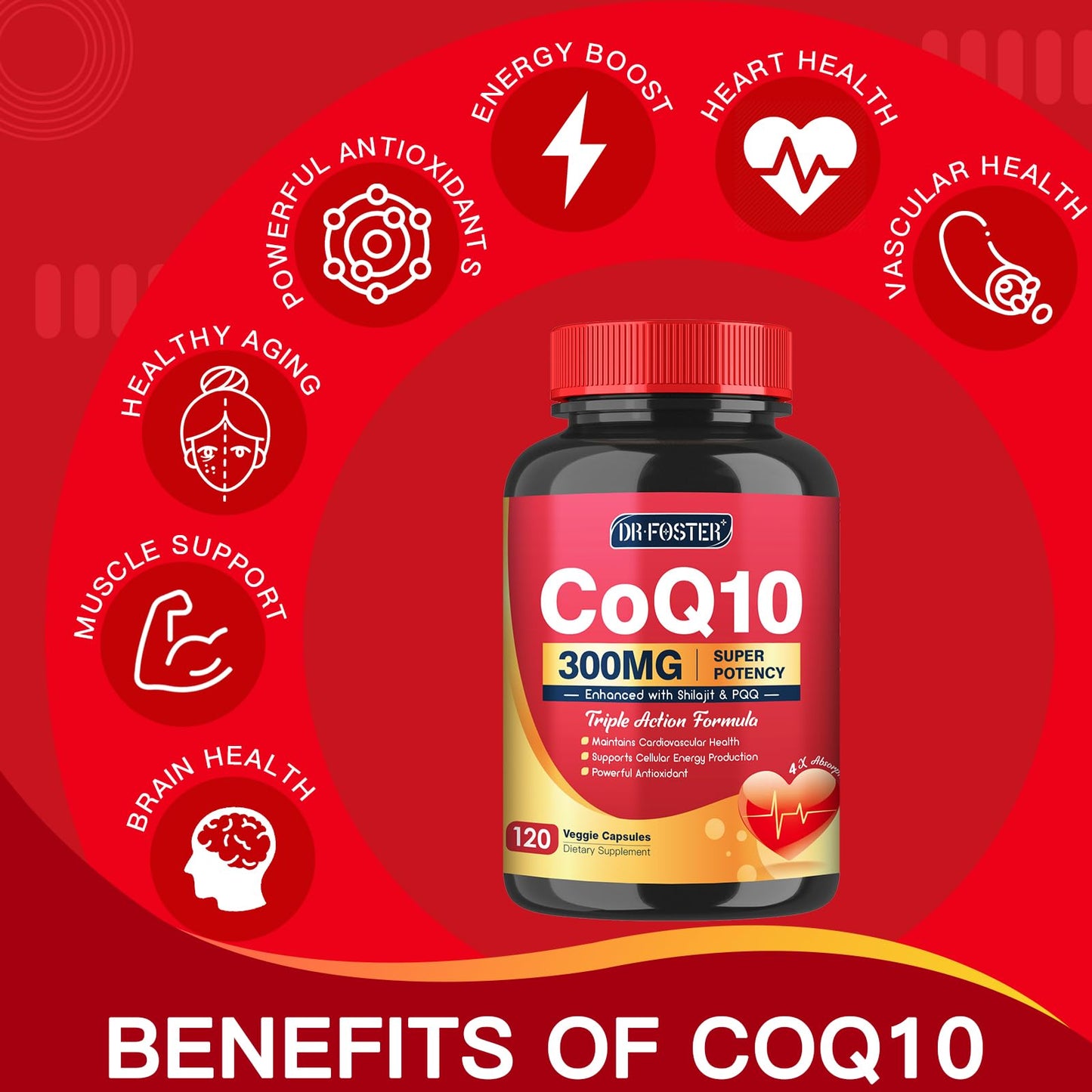 Quinovit CoQ10 300mg with PQQ & Shilajit - 120 Capsules | High Absorption