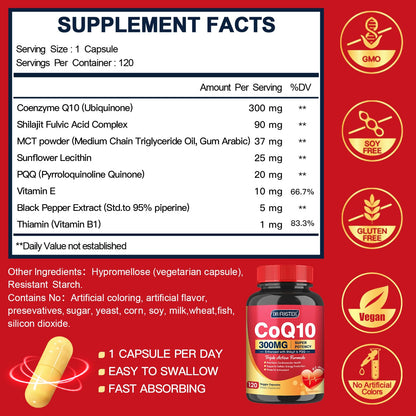 Quinovit CoQ10 300mg with PQQ & Shilajit - 120 Capsules | High Absorption