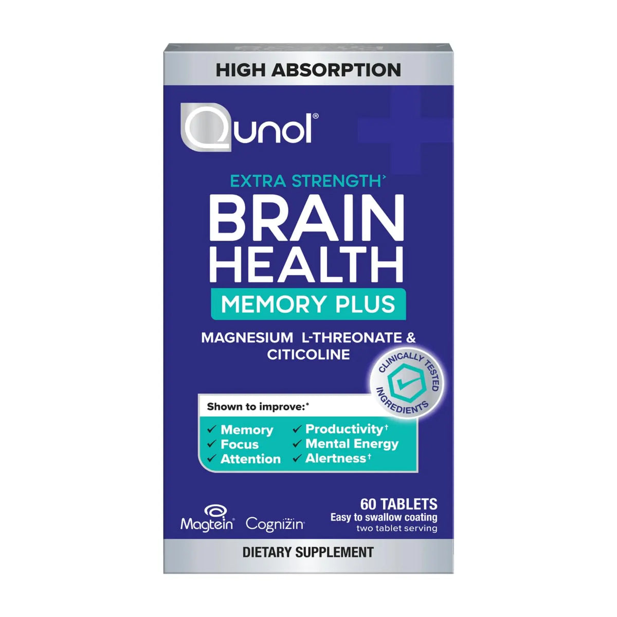 Qunol Brain Health Memory Plus | Magnesium L-Threonate & Cognizin Citicoline for Memory, Focus & Productivity (60 Count) BritishVita | Premium UK Vitamins & Wellness Supplements