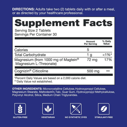 Qunol Brain Health Memory Plus | Magnesium L-Threonate & Cognizin Citicoline for Memory, Focus & Productivity (60 Count) BritishVita | Premium UK Vitamins & Wellness Supplements