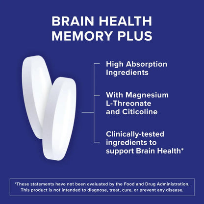 Qunol Brain Health Memory Plus | Magnesium L-Threonate & Cognizin Citicoline for Memory, Focus & Productivity (60 Count) BritishVita | Premium UK Vitamins & Wellness Supplements