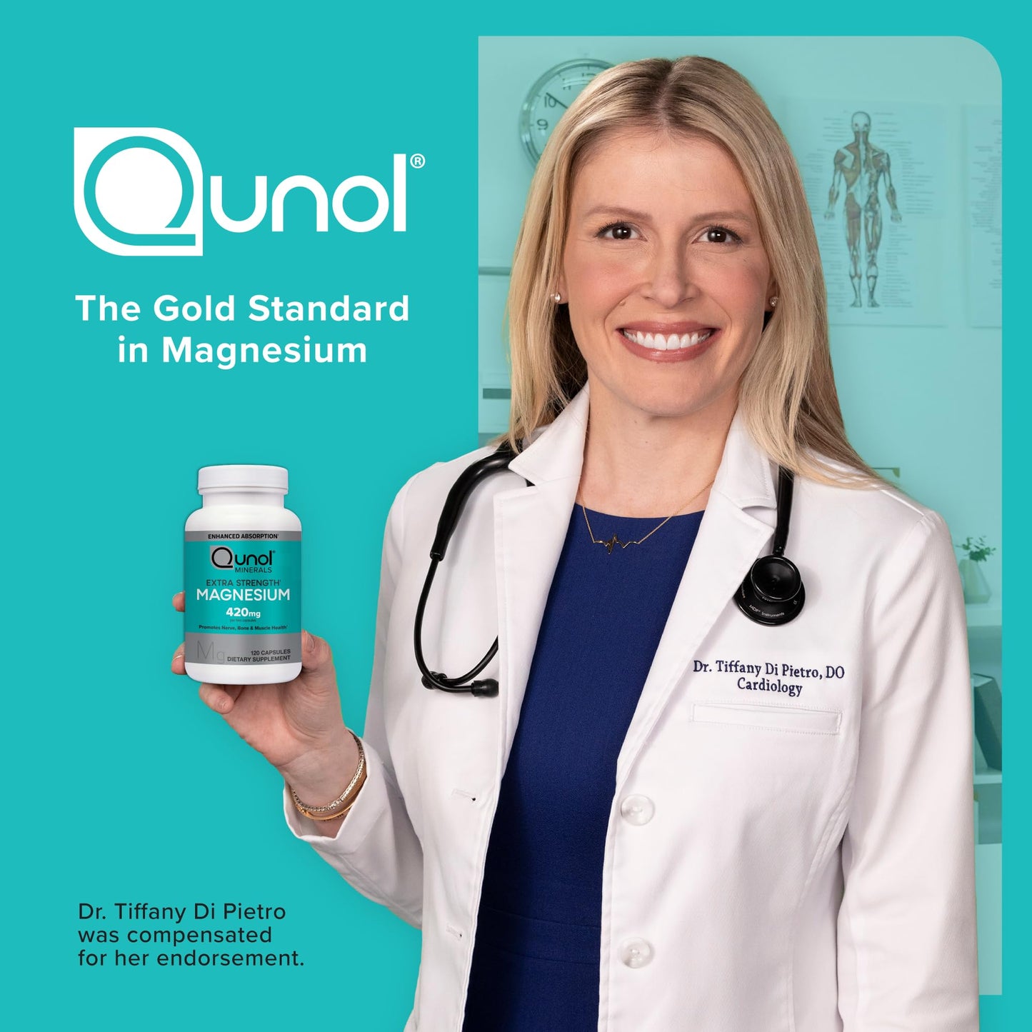 Qunol Magnesium Capsules 420mg – High Absorption, Extra Strength for Bone & Muscle Health (120 Count)