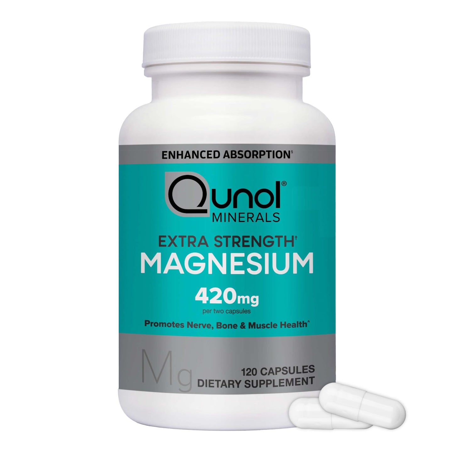 Qunol Magnesium Capsules 420mg – High Absorption, Extra Strength for Bone & Muscle Health (120 Count)