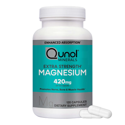 Qunol Magnesium Capsules 420mg – High Absorption, Extra Strength for Bone & Muscle Health (120 Count)