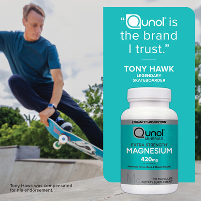 Qunol Magnesium Capsules 420mg – High Absorption, Extra Strength for Bone & Muscle Health (120 Count)