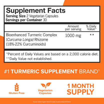 Qunol Turmeric Curcumin Capsules 1000mg - Extra Strength, Hydro-Soluble, 60 Veggie Capsules
