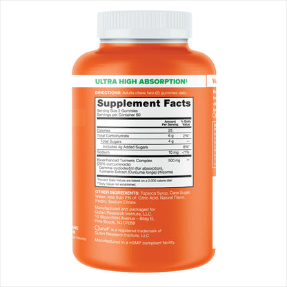 Qunol Turmeric Gummies - 500 mg Turmeric Curcumin | Joint Support, Ultra High Absorption | Vegan & Gluten Free - 120 Count
