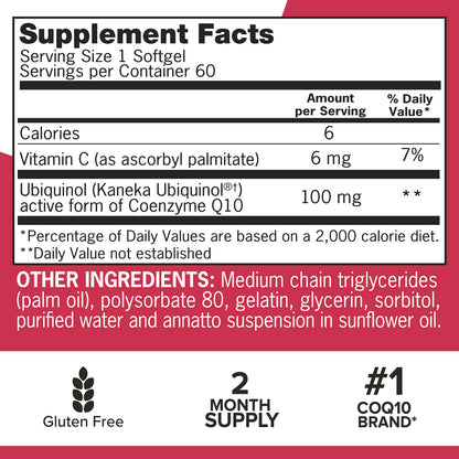 Qunol Ubiquinol CoQ10 100mg Softgels – Superior Absorption, Heart Health & Blood Pressure Support | 60 Count