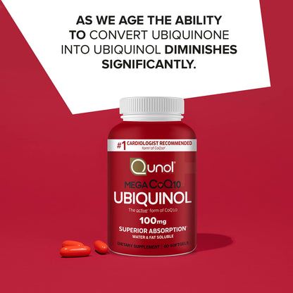 Qunol Ubiquinol CoQ10 100mg Softgels – Superior Absorption, Heart Health & Blood Pressure Support | 60 Count