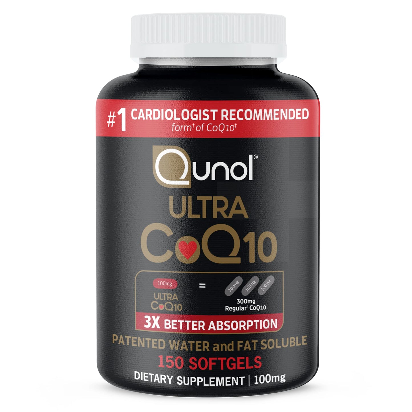 Qunol Ultra CoQ10 100mg Softgels — 3X Absorption, Heart Health & Energy (150 Count)