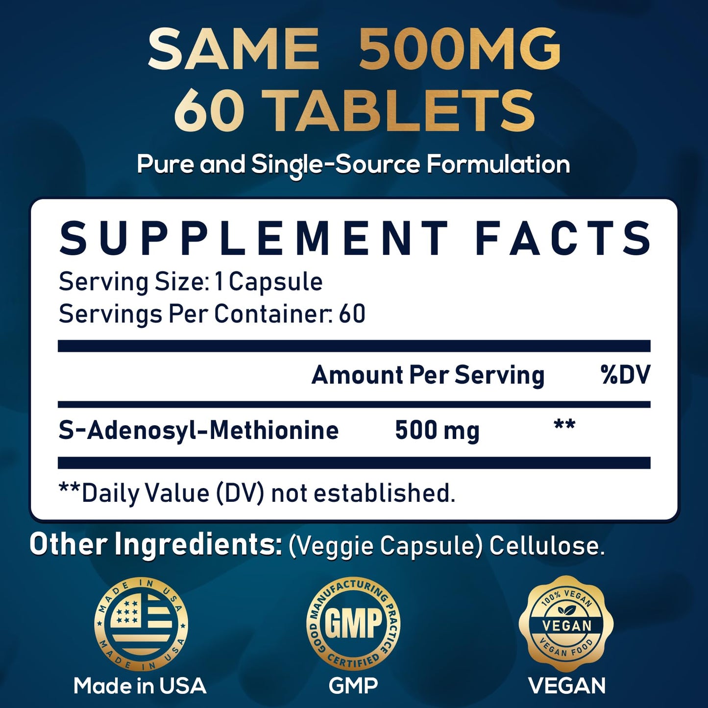 Quorinthiumax SAM-e 500mg | 25% Potent vs 400mg | Vegan | 60 Caps