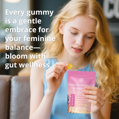 QVQ Women's Probiotic Slippery Elm Gummies – Pineapple Flavor, 60 Gummies (2-Pack) | Gluten-Free, Vegan, pH Balance