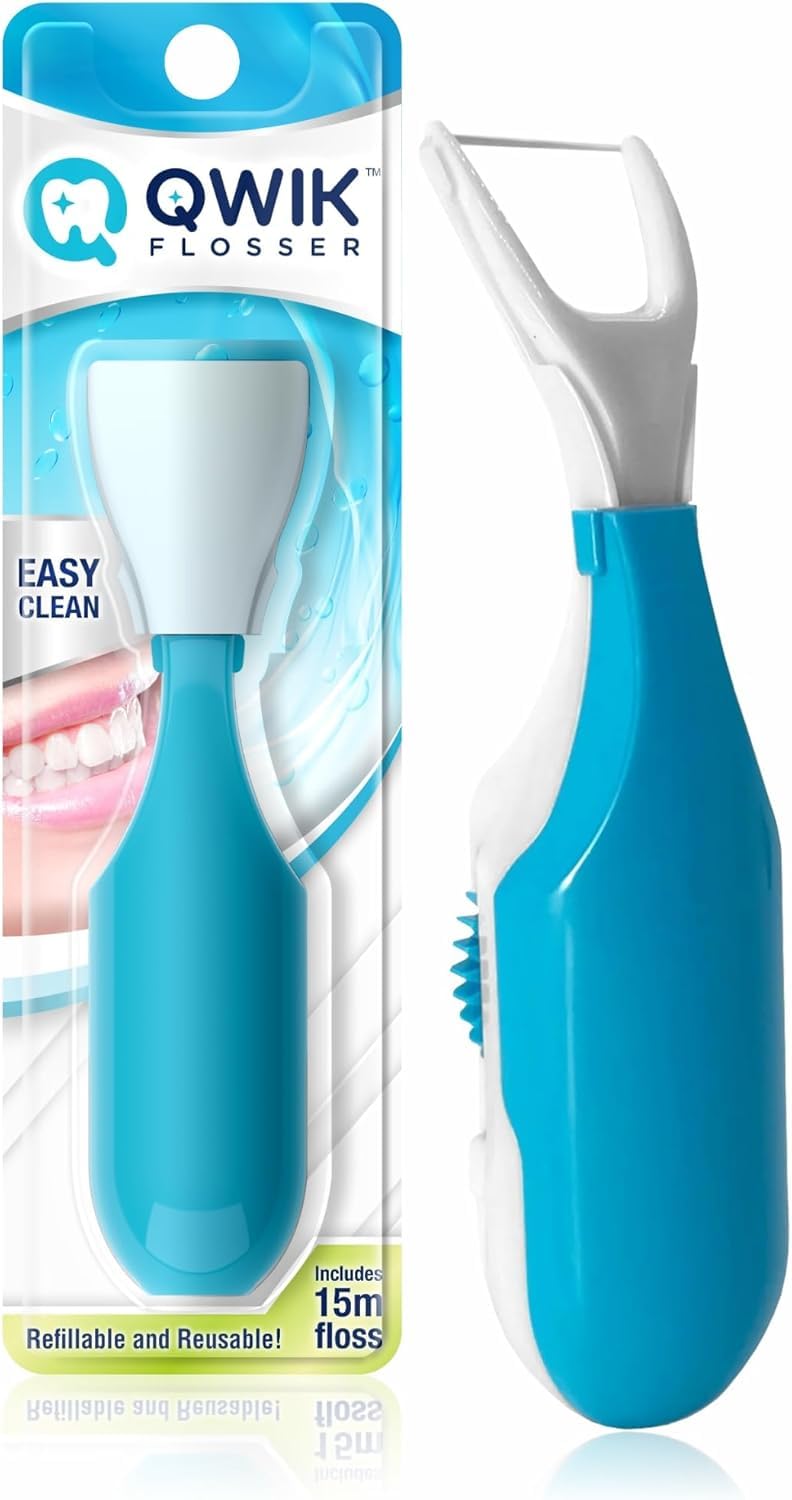 QWIK Automatic Dental Flosser – Click-to-Use, Refillable, Travel-Ready (Light Blue)