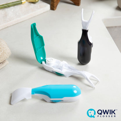 QWIK Automatic Dental Flosser – Click-to-Use, Refillable, Travel-Ready (Light Blue)