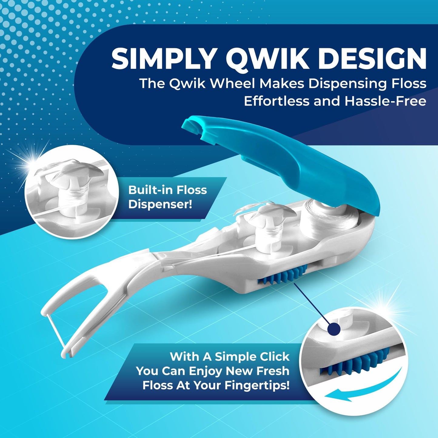 QWIK Automatic Dental Flosser – Click-to-Use, Refillable, Travel-Ready (Light Blue)