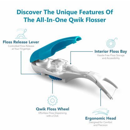 QWIK Automatic Dental Flosser – Click-to-Use, Refillable, Travel-Ready (Light Blue)