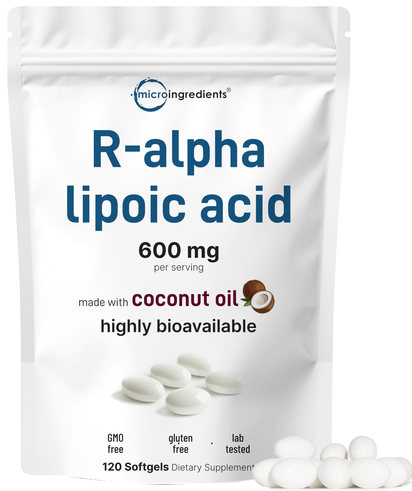 R Alpha Lipoic Acid 600mg with Coconut Oil – 120 Softgels | Antioxidant Support
