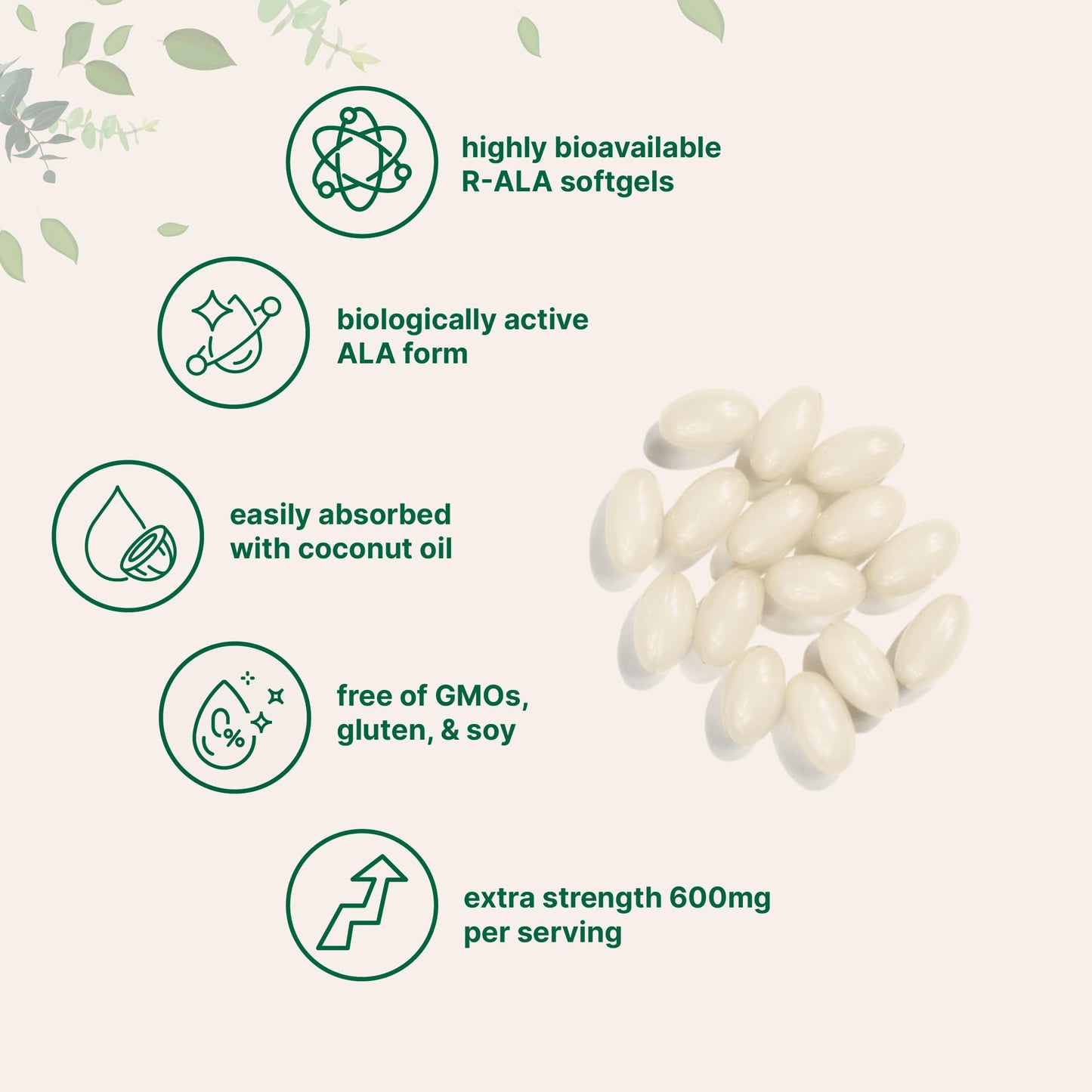 R Alpha Lipoic Acid 600mg with Coconut Oil – 120 Softgels | Antioxidant Support
