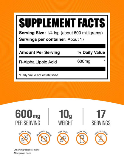 R-Alpha Lipoic Acid Powder 200mg (R-ALA) – Gluten Free | BulkSupplements.com