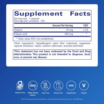 Pure Encapsulations R-Lipoic Acid (Stabilized) – Hypoallergenic Antioxidant & Metabolic Support | 120 Capsules BritishVita | Premium UK Vitamins & Wellness Supplements