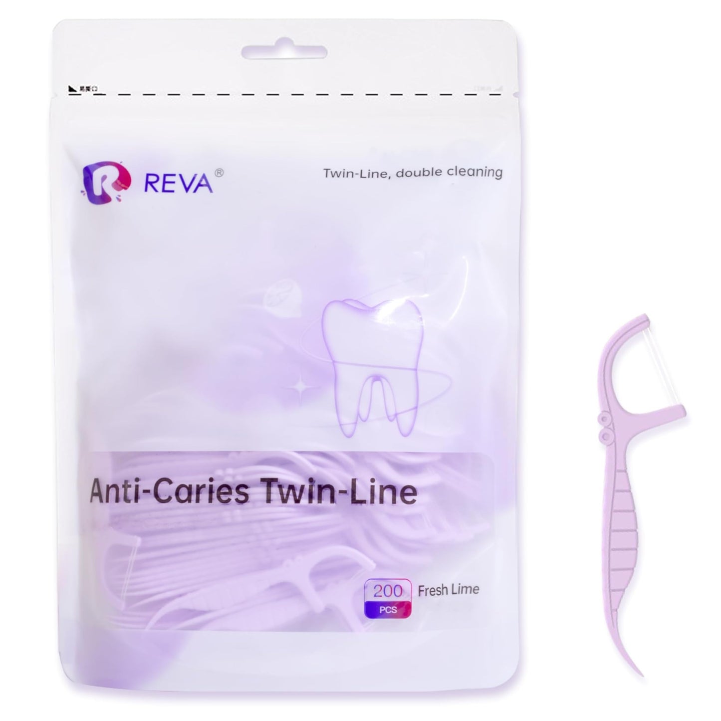 R REVA Anti-Caries Twin-Line Dental Floss Picks – 200 Count, Fresh Lime