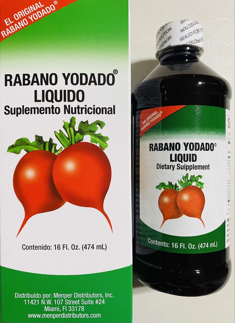 Rabano Yodado Liquid 16 Fl Oz – Bonus Size, Vitamin B12, B6 & Thiamin (1 Month Supply)
