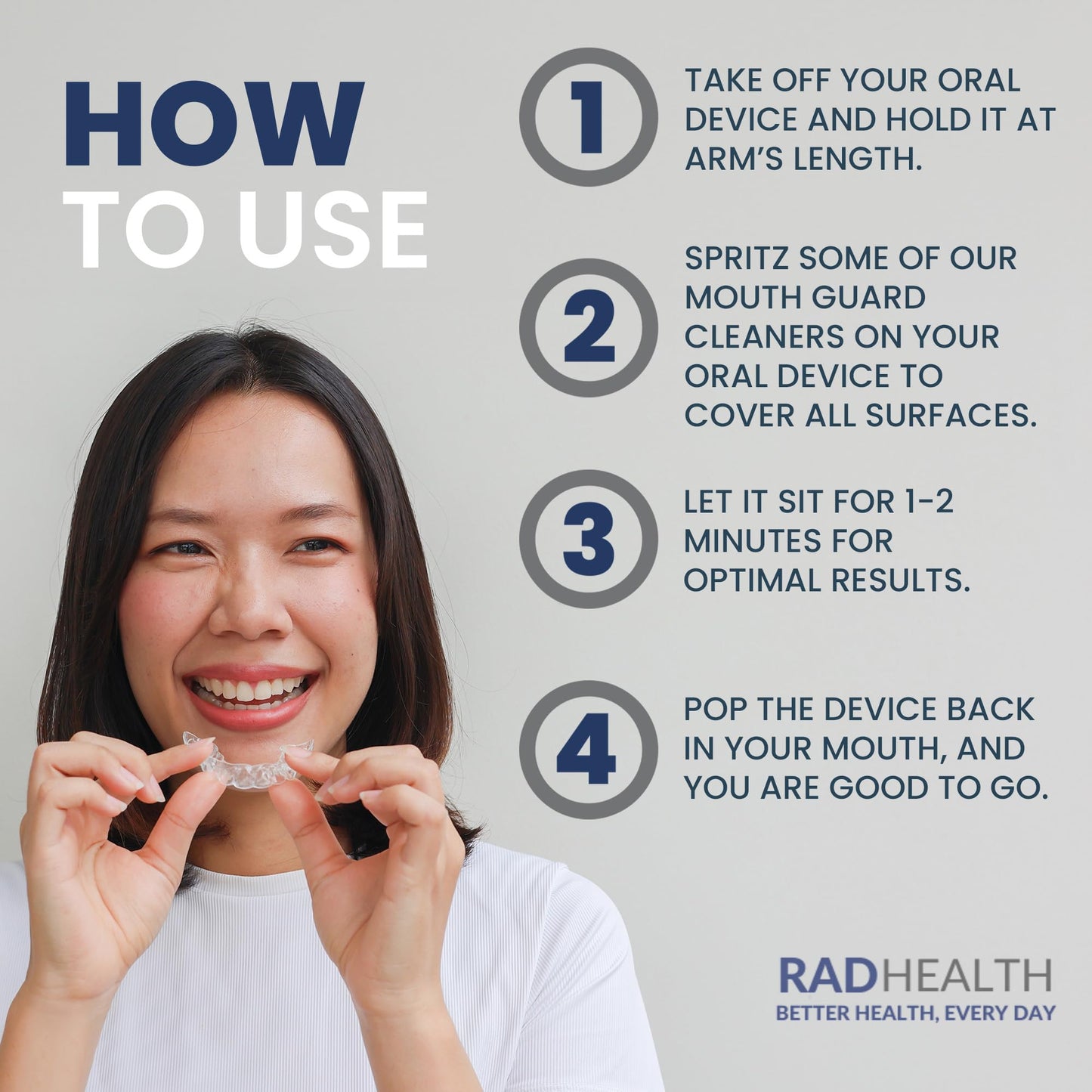 RAD FRESH Natural Mouth Guard Cleaner – 3.4 oz No-Rinse Formula for Aligners & Dentures