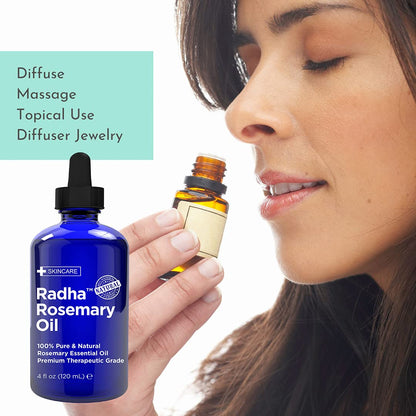 Radha Beauty Rosemary Essential Oil 4 oz – 100% Pure Therapeutic Grade, Steam Distilled