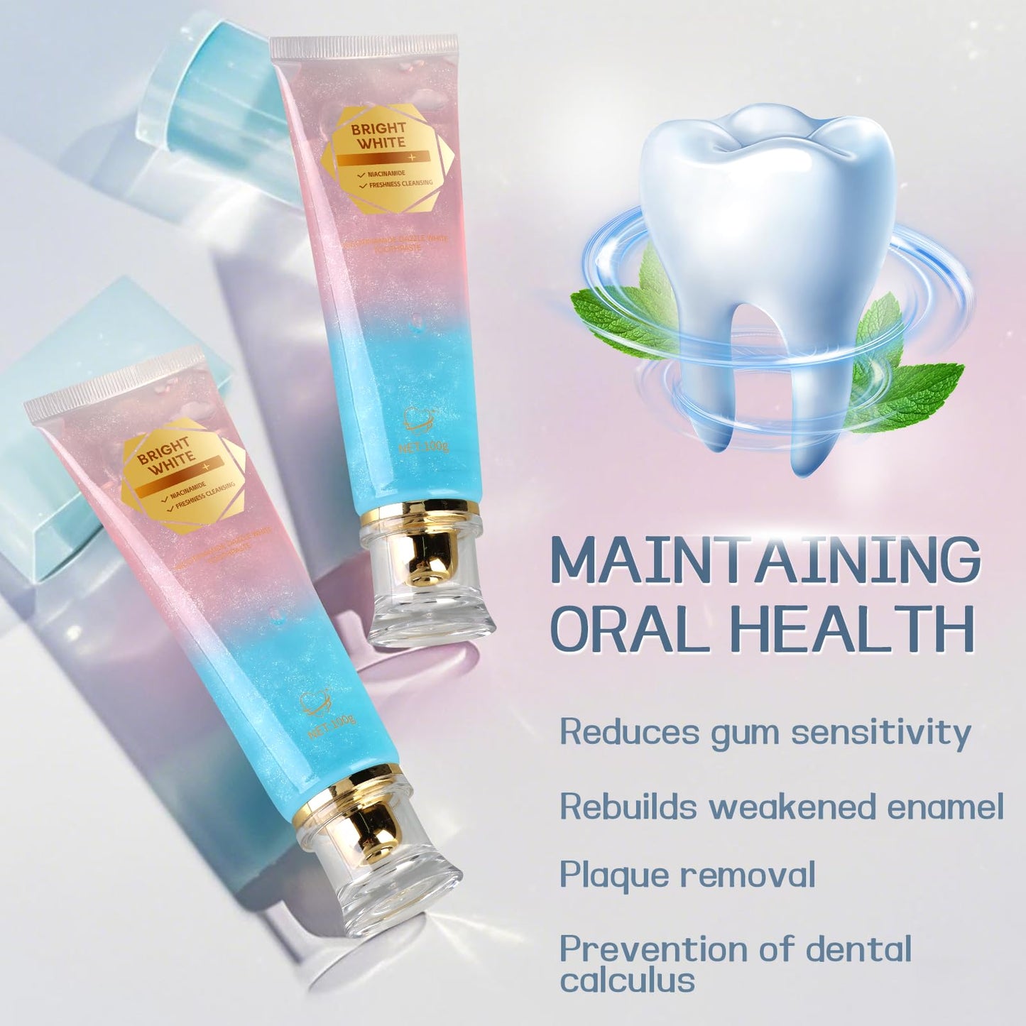 2PCS Radiant Whitening Toothpaste with Niacinamide – Deep Cleaning & Whitening