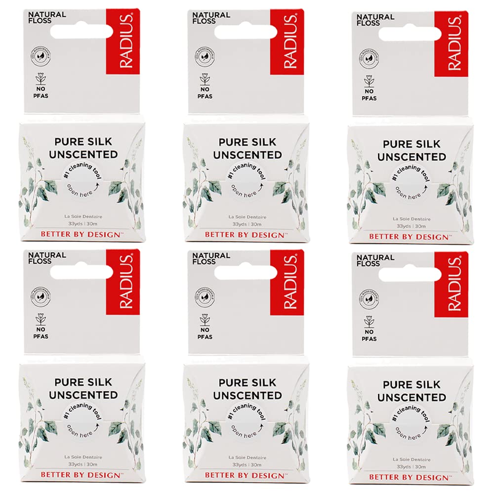 RADIUS Dental Floss – Natural Silk, Unscented, 33 Yards (Pack of 6)