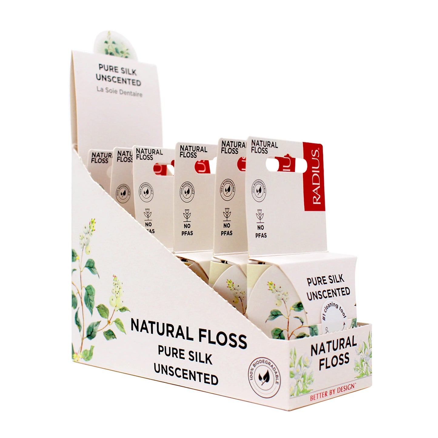 RADIUS Dental Floss – Natural Silk, Unscented, 33 Yards (Pack of 6)