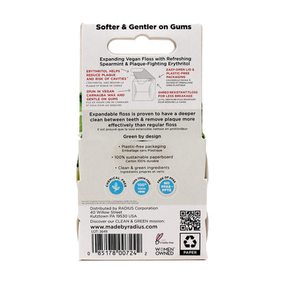 Radius Sponge Dental Floss Vanilla Mint 55 Yards – 2 Pack (Vegan, Non-Toxic)