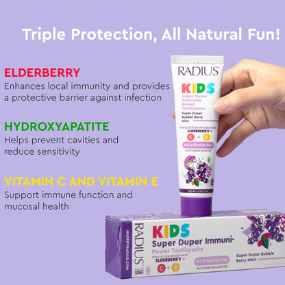 RADIUS Kids Immunity Toothpaste 3-Pack | Super Duper Bubble Berry Mint 2.5 oz
