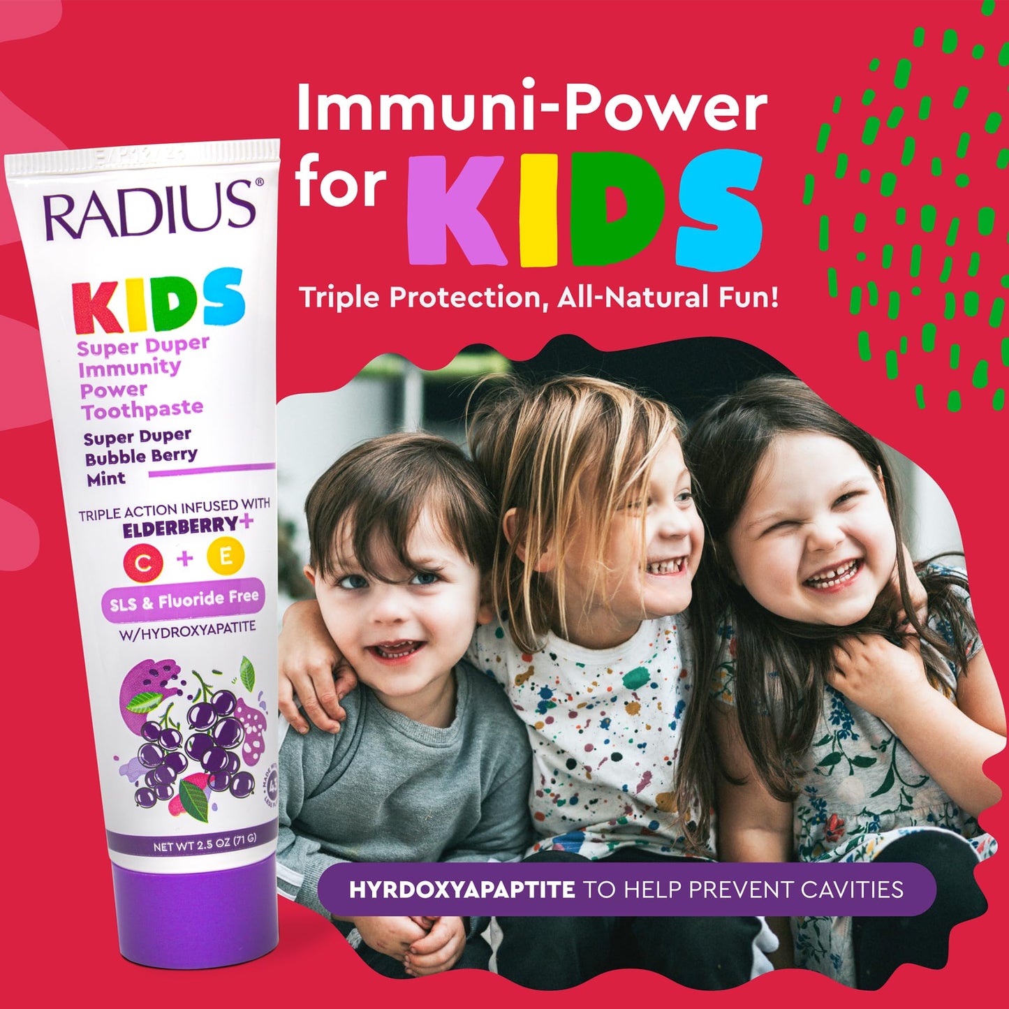RADIUS Kids Immunity Toothpaste 3-Pack | Super Duper Bubble Berry Mint 2.5 oz