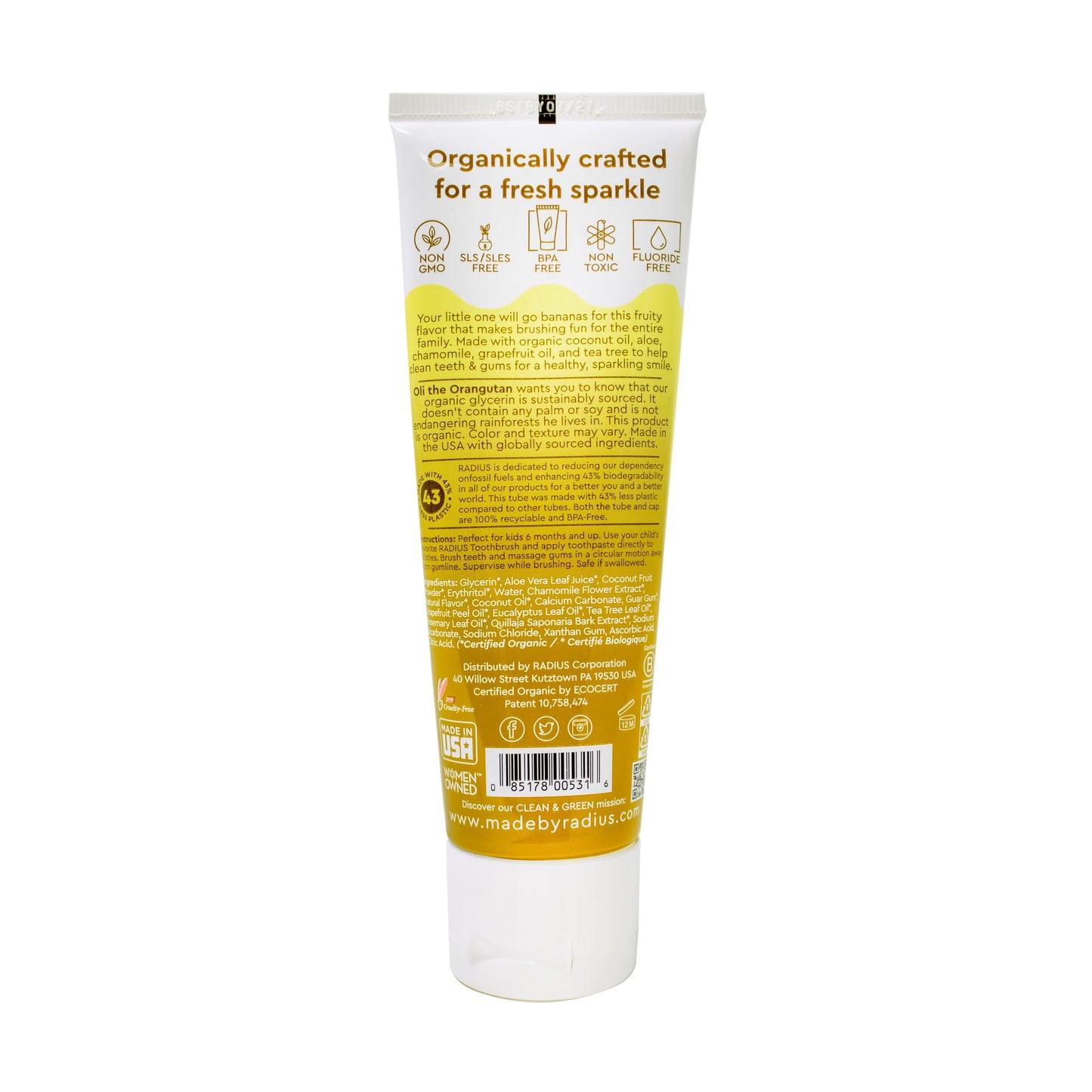 Radius USDA Kids Organic Toothpaste - Coconut Banana 3 oz (Pack of 1)