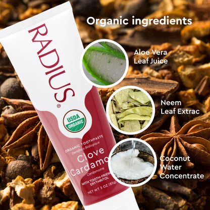 RADIUS Toothpaste Clove Cardamom – 3 oz, USDA Organic, Non-Toxic, Gluten-Free | Pack of 3