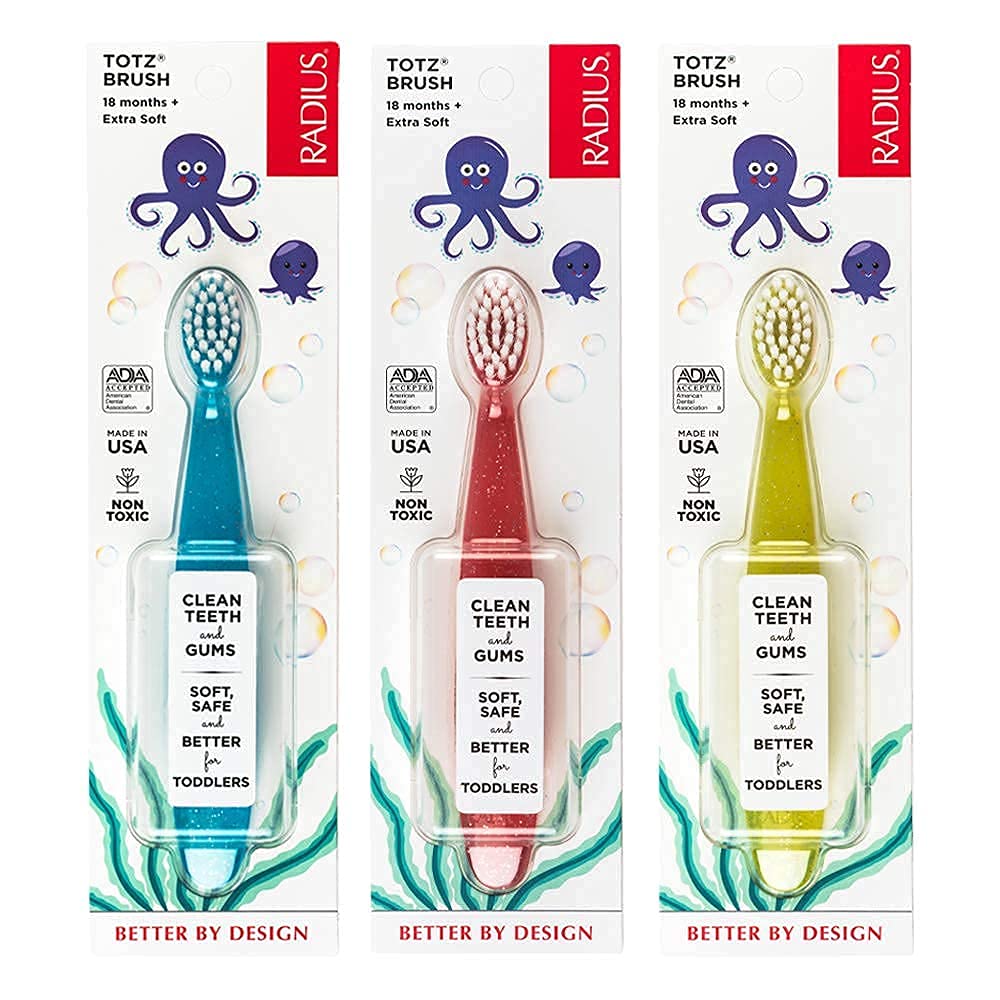 RADIUS Totz Toothbrush - Extra Soft Toddler Toothbrushes (18 Months+), BPA Free & ADA Accepted - Pack of 3