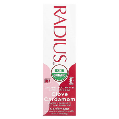 Radius USDA Organic Gel Toothpaste - Red, Clove Cardamom, 3 oz - Non-Toxic