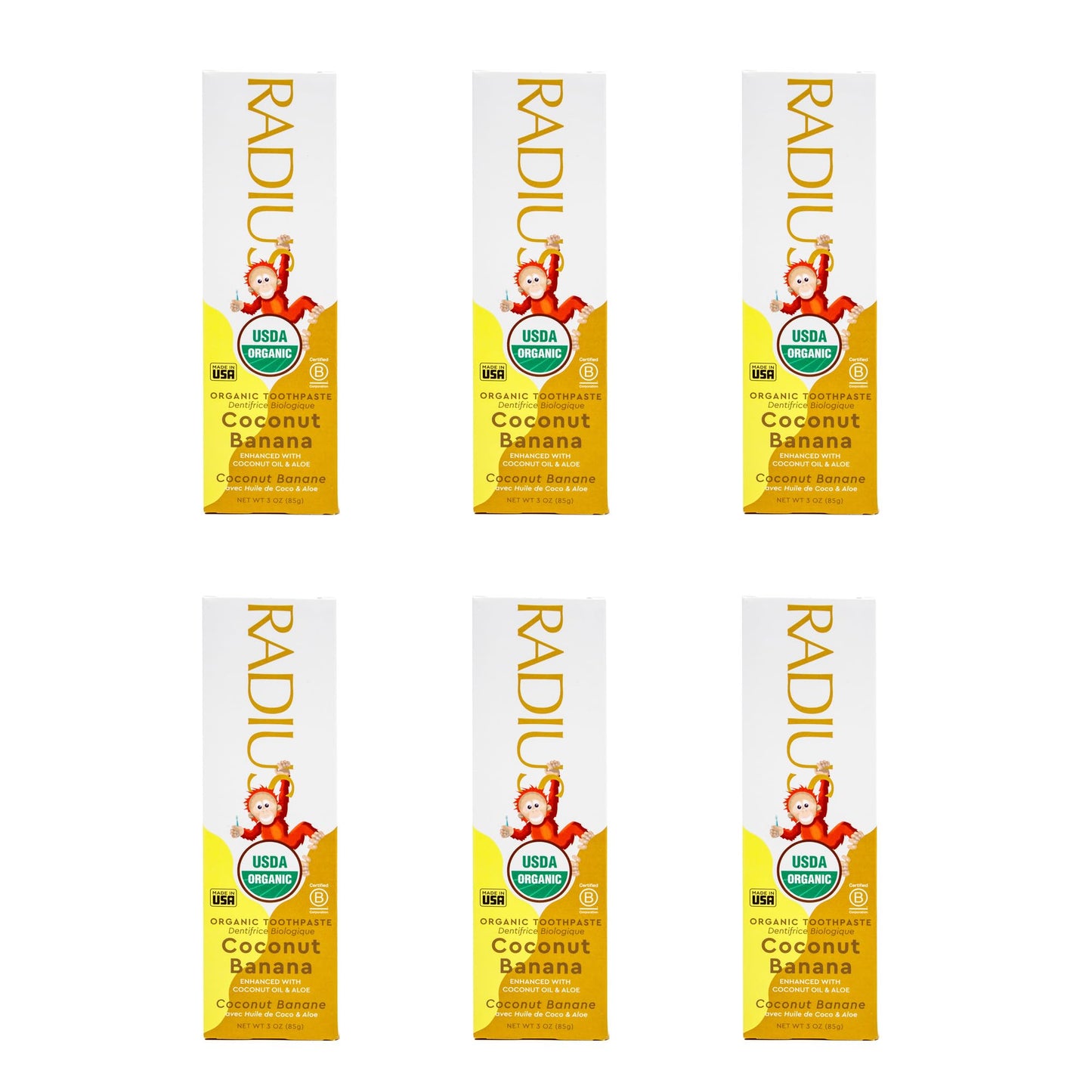 RADIUS USDA Organic Kids Toothpaste Coconut Banana 3oz – 6 Pack